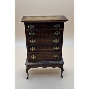 Vintage Dollhouse Mini Highboy Chest of 5 Drawers Diorama Miniature